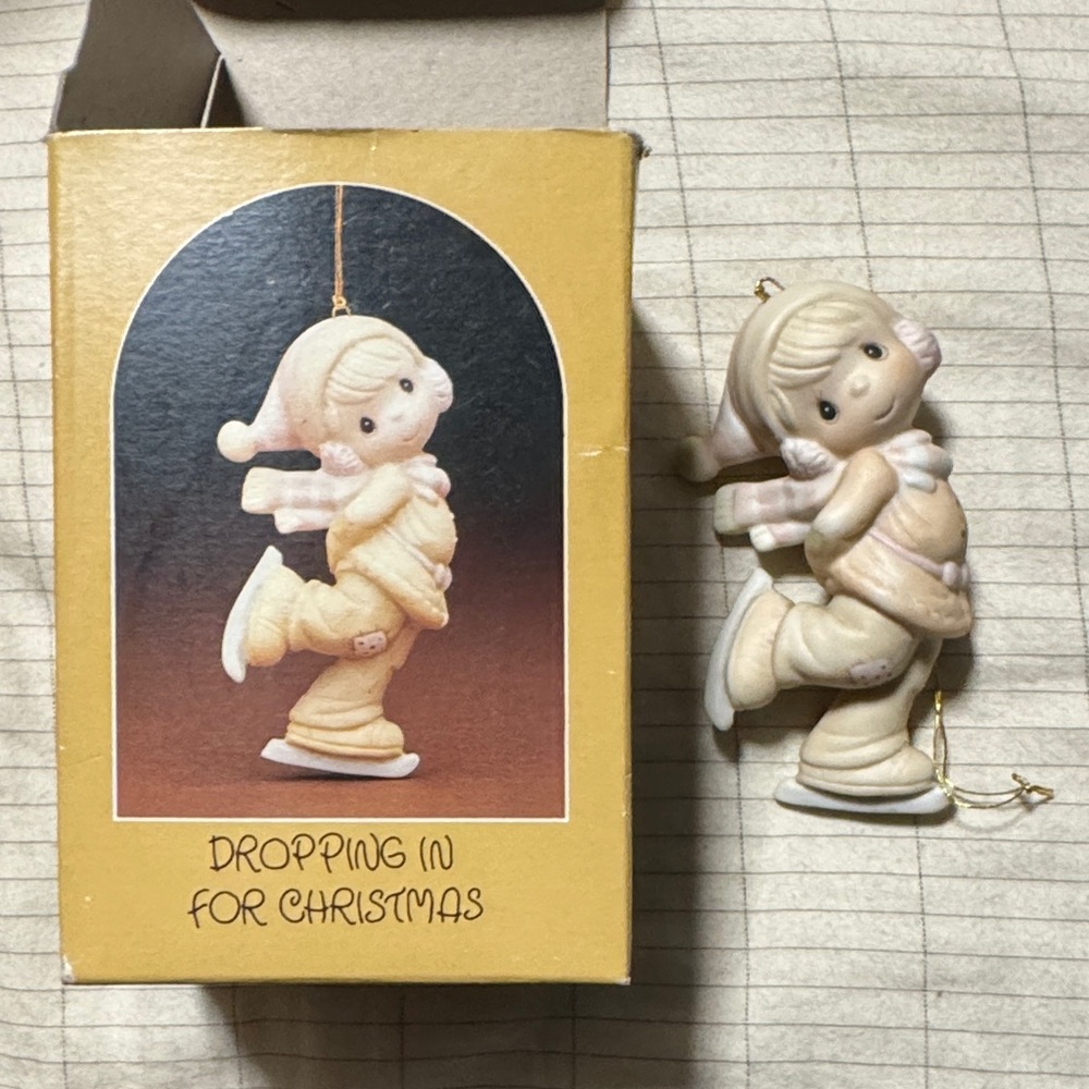 1982 Precious Moments “Dropping In For Christmas” Skating Child Ornament